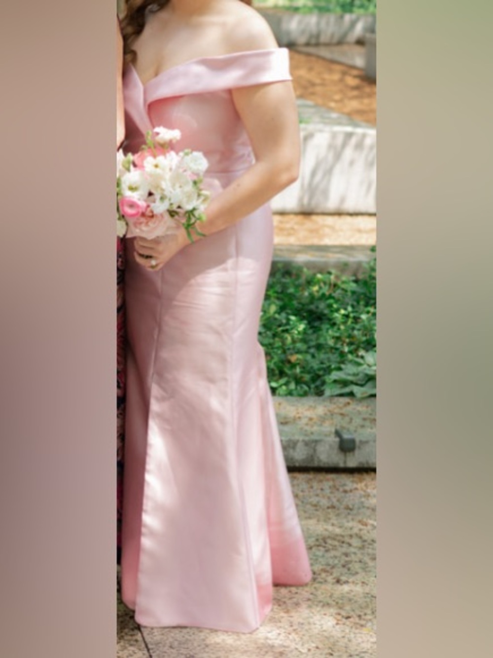 ALFRED SUNG ROSE Off-Shoulder Satin Twill Maxi Gown (Dessy Group) - Picture 1 of 5